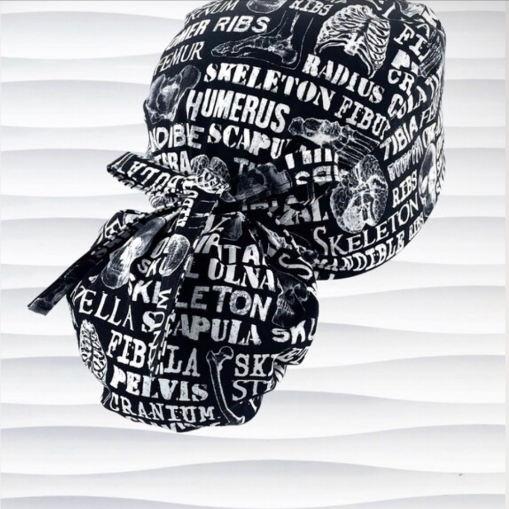 Black & White Skeleton Bones Print Hair Surgery Scrub Cap